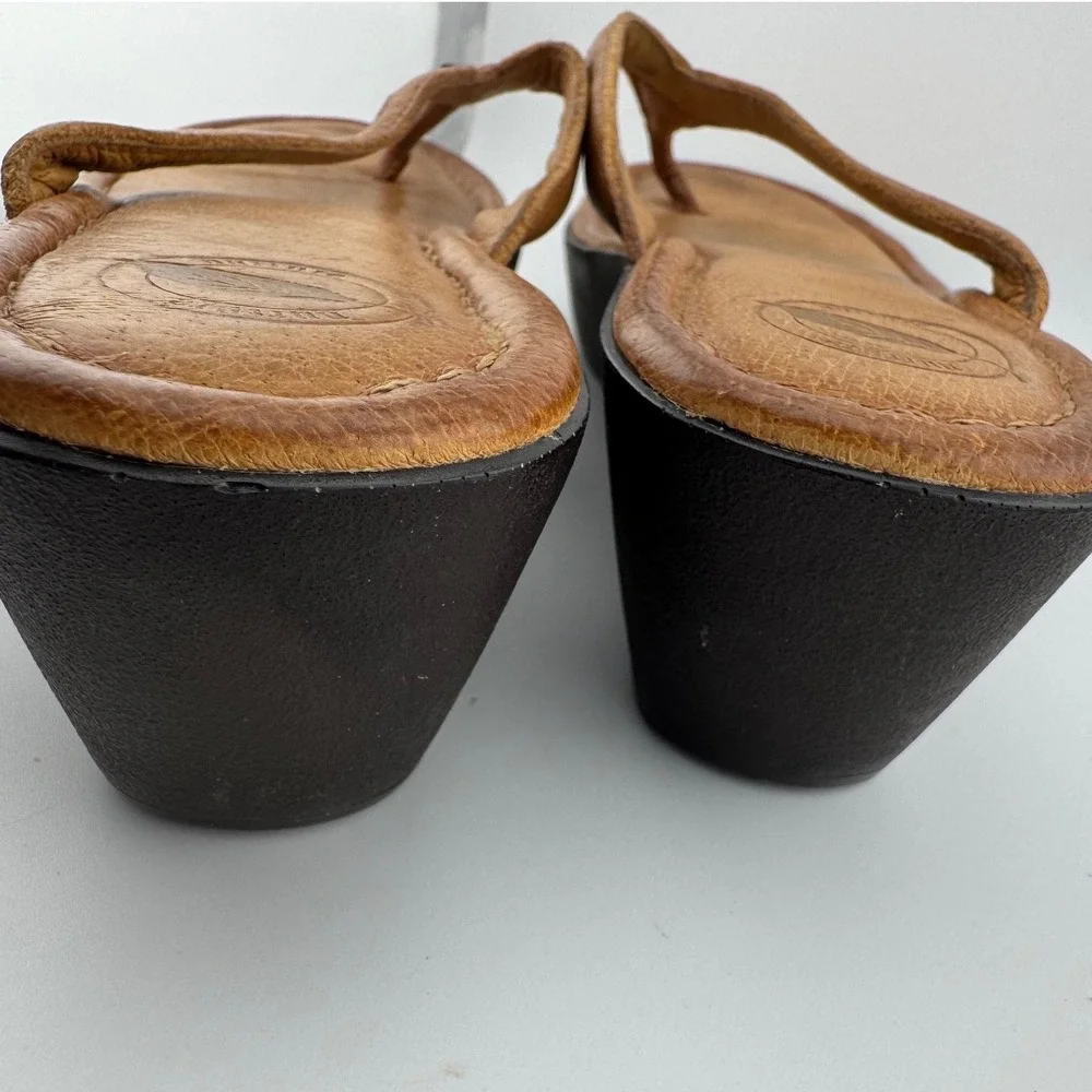 Nature Portland Cabo Wedge Sandals 7.5 Tan Good Leather‎ Thong Platform (1886)